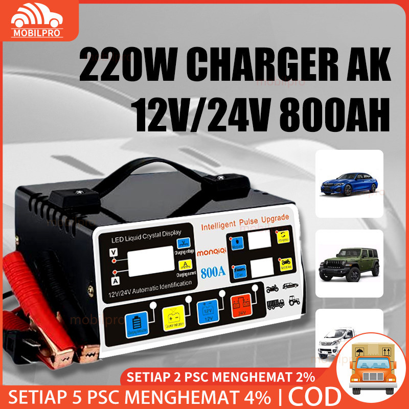 Charger Aki Portable 12V/24V Motor Mobil Smart Battery Charger Mobil Mobil VRtec DigitaI Intelligent