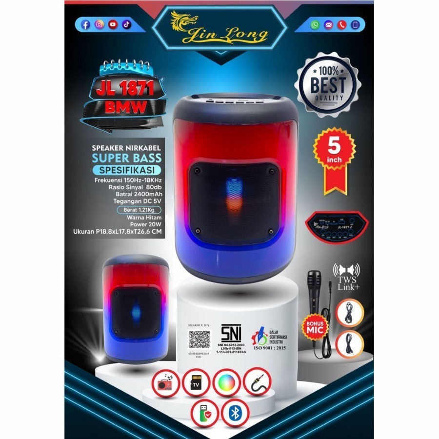 SPEAKER JINLONG JL 1871 BMW | Speaker Karaoke Jinlong 2400mAh Jl-1871 BMW
