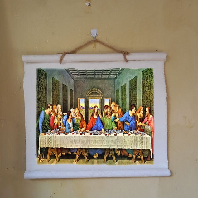 Perjamuan Kudus Lukisan Kanvas Canvas hiasan Dinding Vintage Kristen