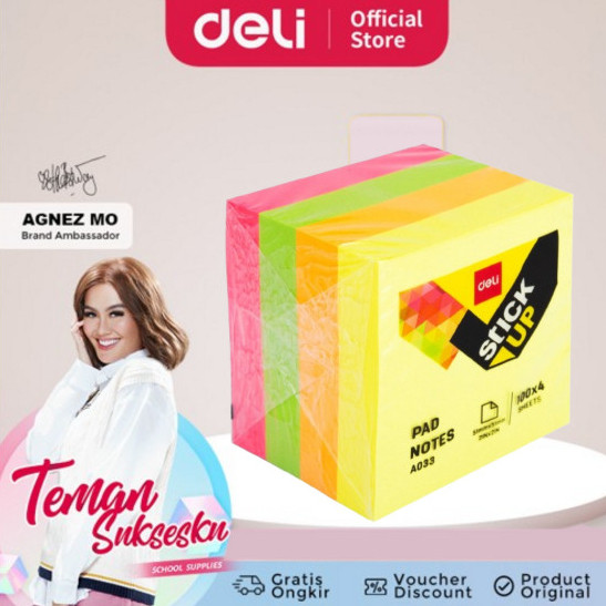 

Deli Pad Notes A03003 - 76x76mm Ultra Bright Neon Sticky Notes - Isi 100 Lembar x 4 Sheet