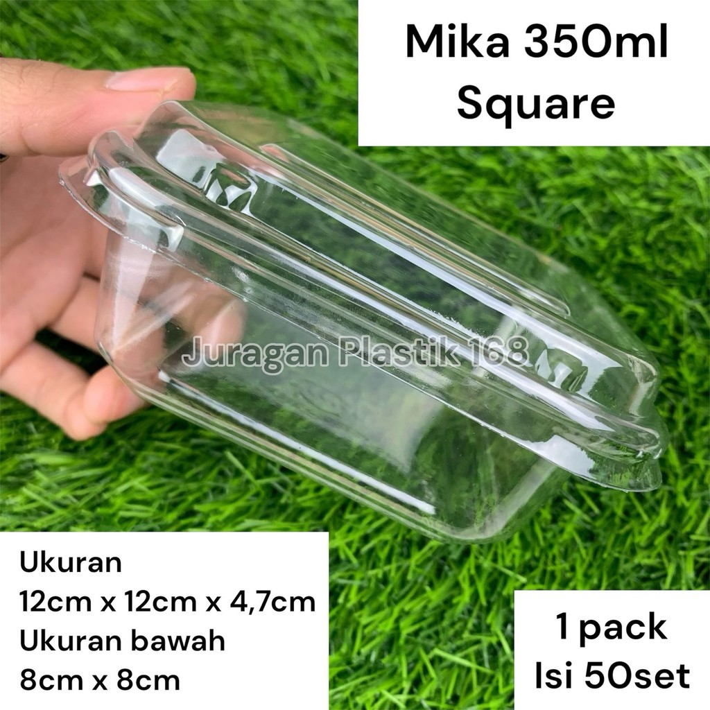 (ISI 50) Mika Plastik 350ml Square Kotak Persegi / Mika Kotak Buah 350 ml
