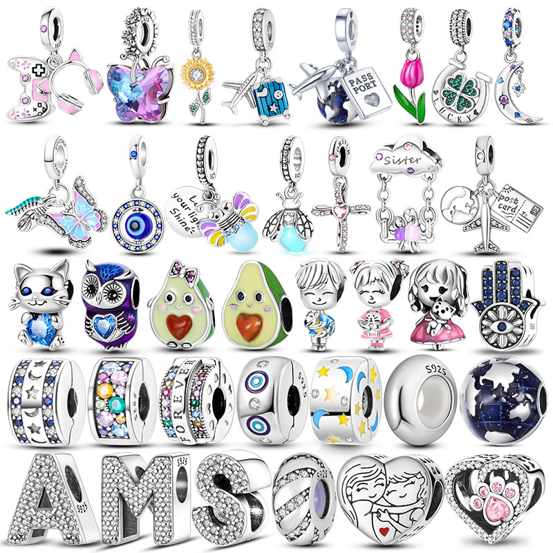 925 Silver Charms Fit Pandora Original Bracelet Diy Firefly Travel Sunflowers Clover Pendant English