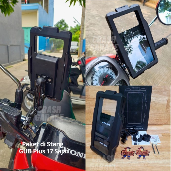 GUB Plus 17 Holder HP Motor Full Besi Waterproof Anti Air Dudukan HP - GUB Plus 17, Hitam