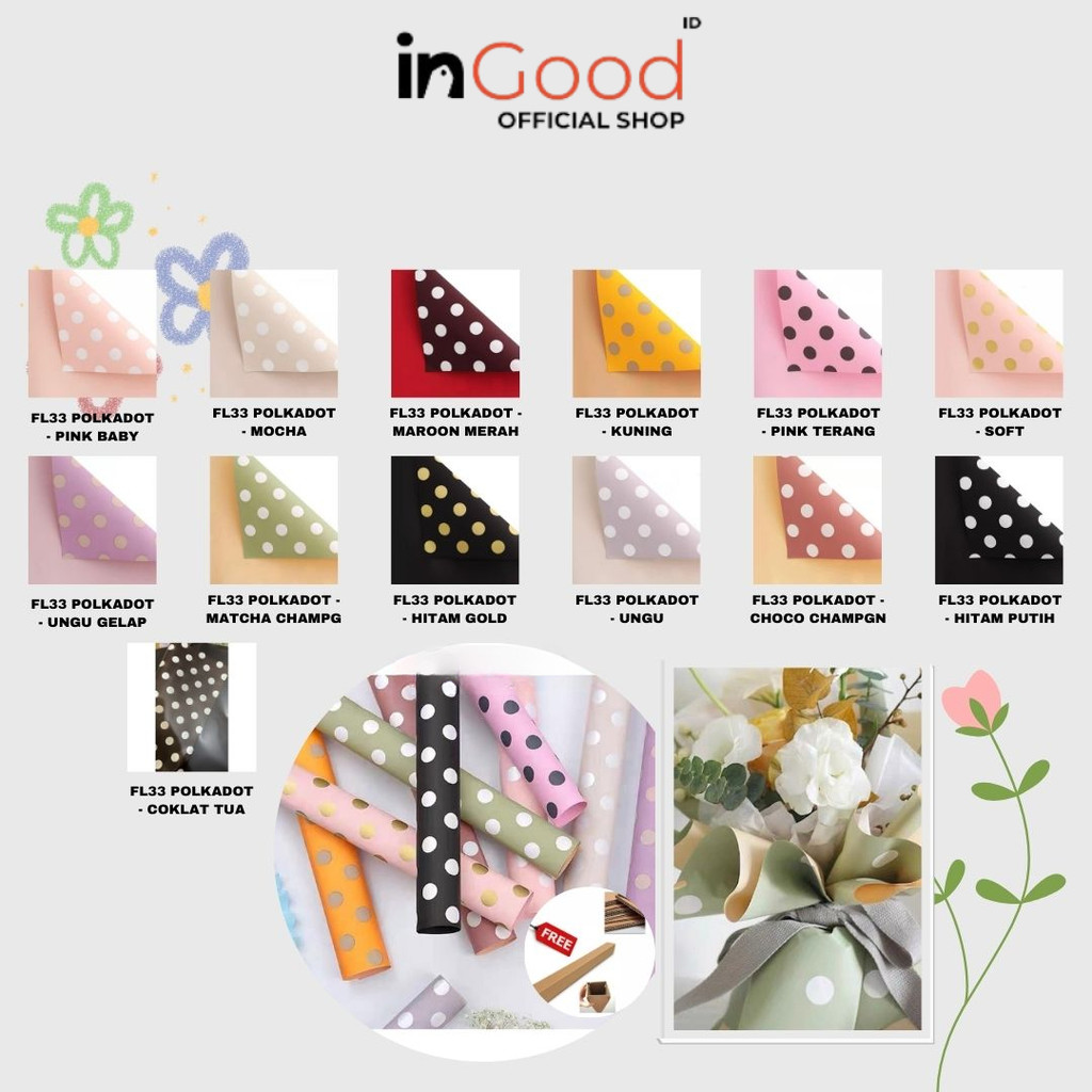 

IN GOOD - (5 LEMBAR) - FL33 POLKADOT Kertas Bunga Paper Buket Motif Polkadot Bulat Kado Florist Cellophane
