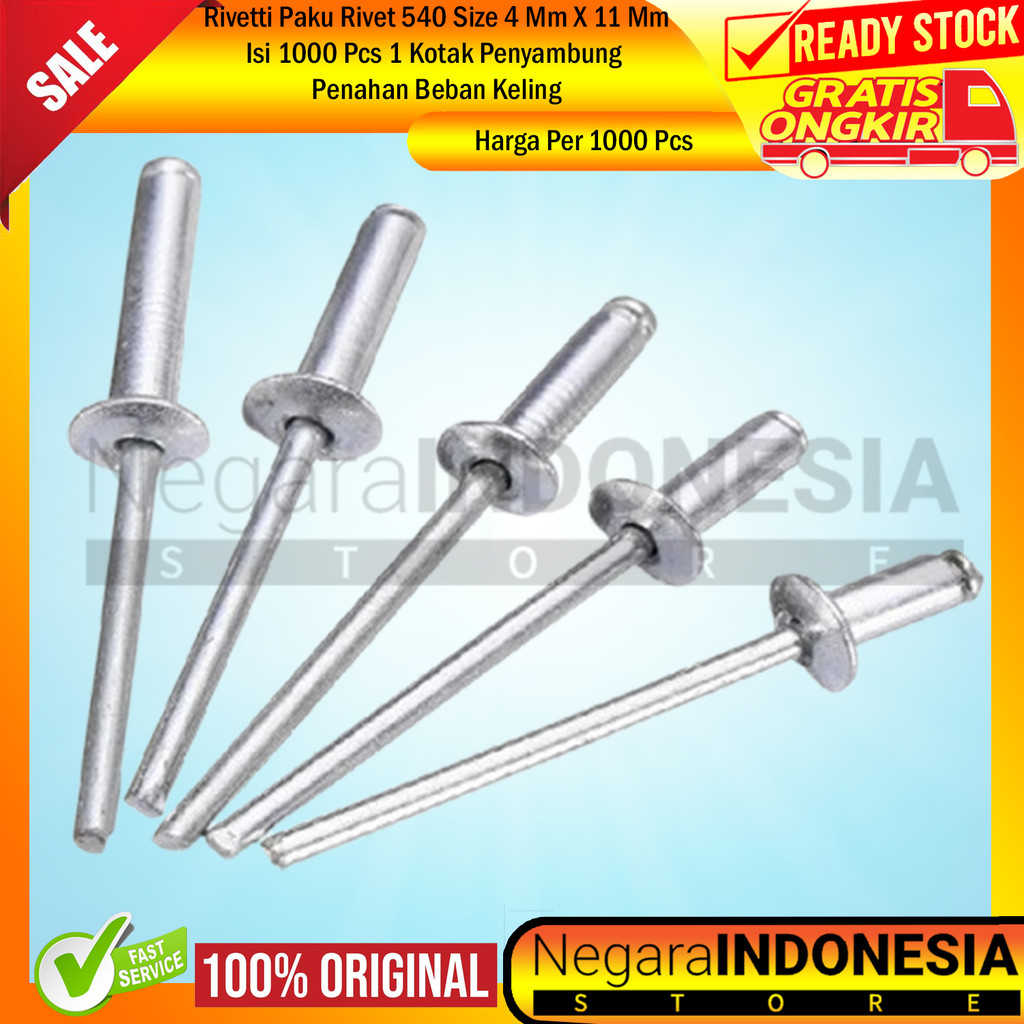 Rivetti Paku Rivet 540 Size 4 Mm X 11 Mm Isi 1000 Pcs 1 Kotak Penyambung Penahan Beban Keling Baja R