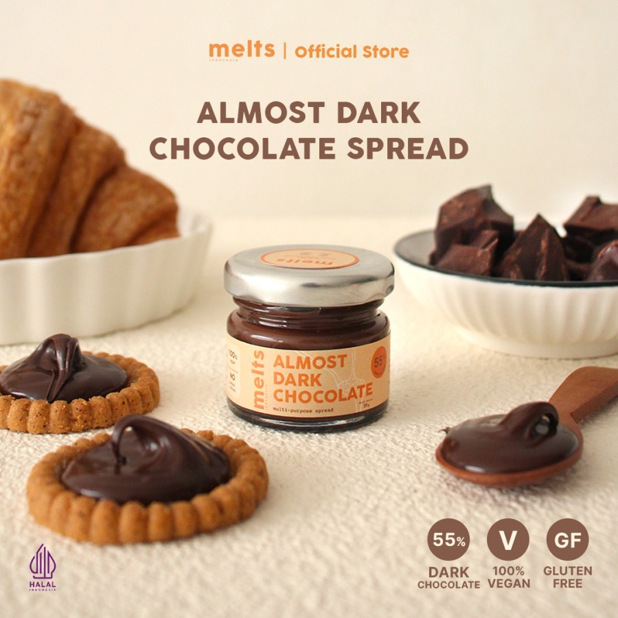 

Melts Almost Dark Chocolate Spread 55% - Selai Coklat VEGAN ( Glass Jar 30gr )