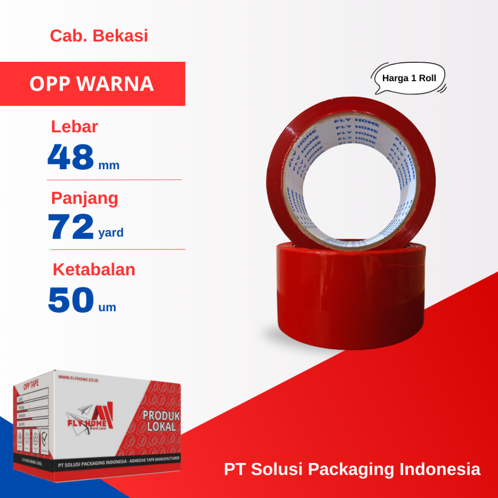 

FLYHOME 1Roll Lakban Warna Merah 48x72Y 2inchi 72 yard