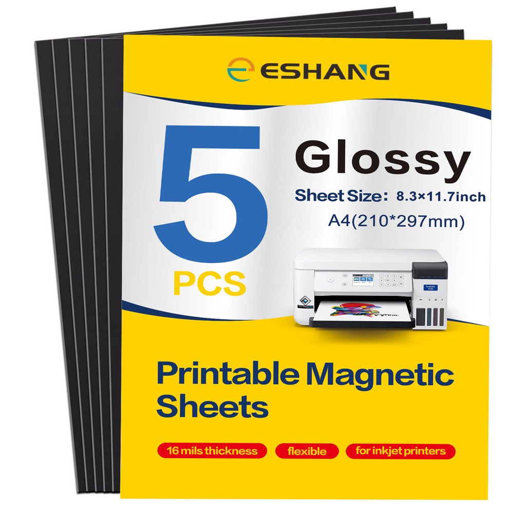

ESHANG A4 Size Printable Magnetic Sheets-5 Sheets Glossy Magnet PaperMake Fridge Magnets Crafts-8.3" x 11.7"Magnet Photo Paper