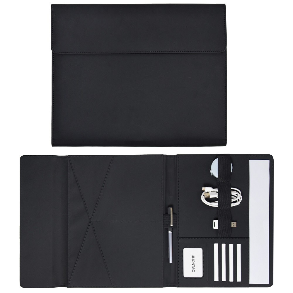 

Triple Folder Portfolio Briefcase Skin Feeling PU A4 Padfolio Multifunctional Storage Magnetic Closure ID Business Card iPad