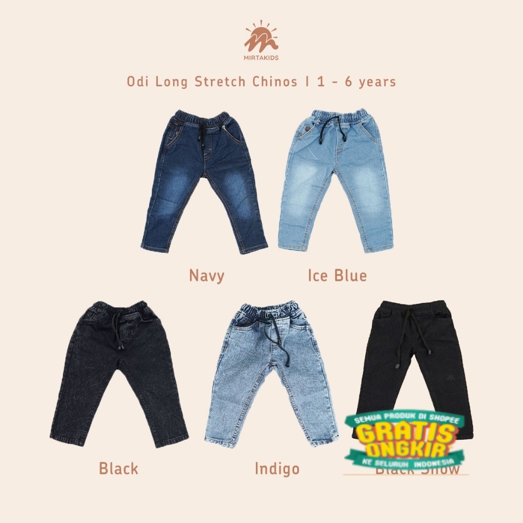 Mirtakids Odi Cinos Stretch Jeans Denim Unisex (6 Bulan -6 Tahun) | Celana Jogger Jeans Anak | Jeans