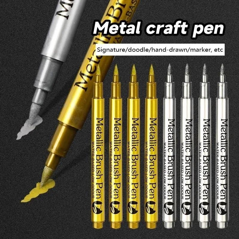 

2Pcs Gold Silver Metallic Paint Markers Pen Waterproof Permanent Marker DIY Art Painting Supplies Office School Highlighters