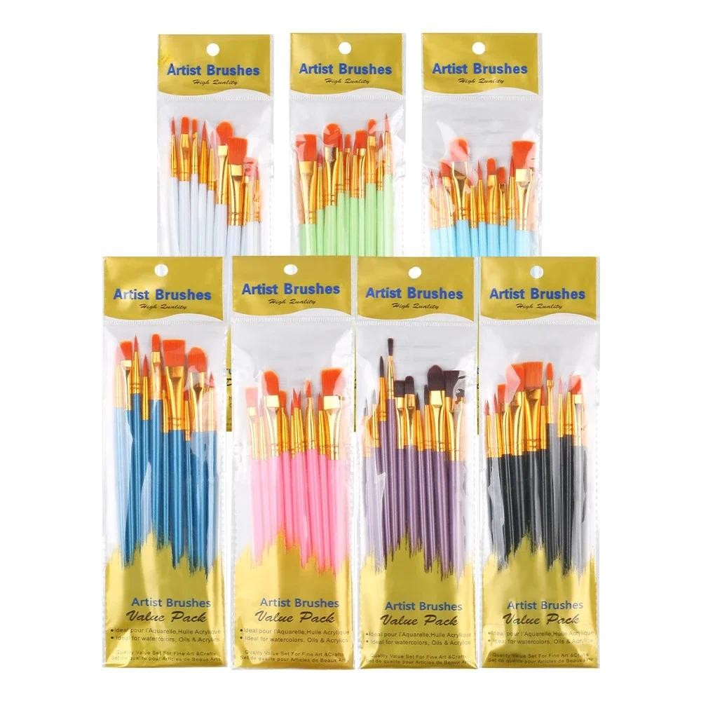 

10pc Paint Brushe Set Nylon Painting Brush Short Rod Oil Acrylic Brush Watercolor Pen High Quality Professional Art Supplies