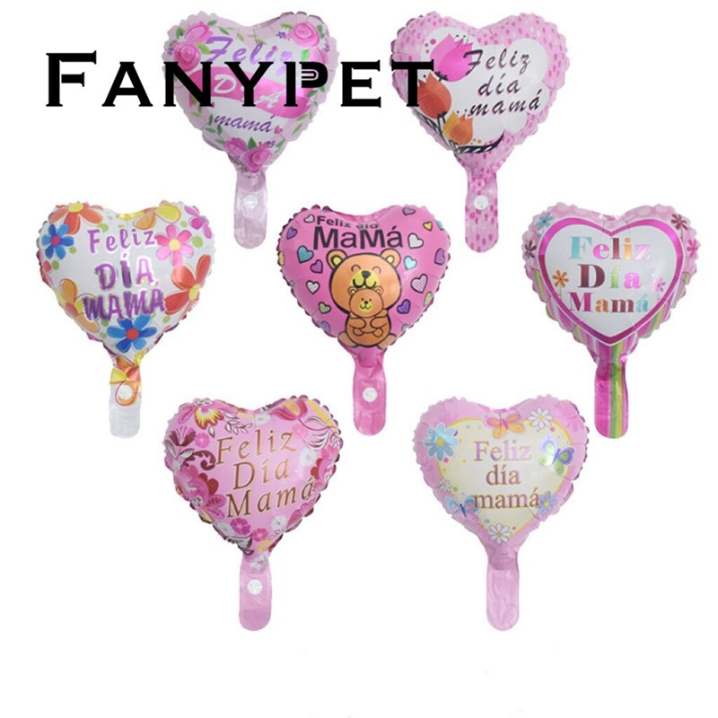 10pcs 10in  Heart Spanish Happy Mother's Day Balloon Love Mama Feliz Dia Foil Ballon Mother Party De