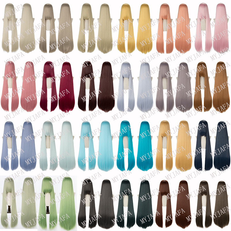 100cm Long Straight Cosplay Wig Blond Gold Pink Orange Brown Purple Blue Green Black Gray Colors Hea