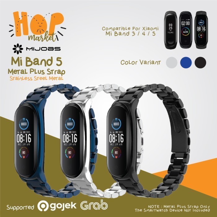 P R O M O MIJOBS MiBand 5 METAL PLUS Stainless Steel Strap Xiaomi Mi Band 5 4 3 - SILVER