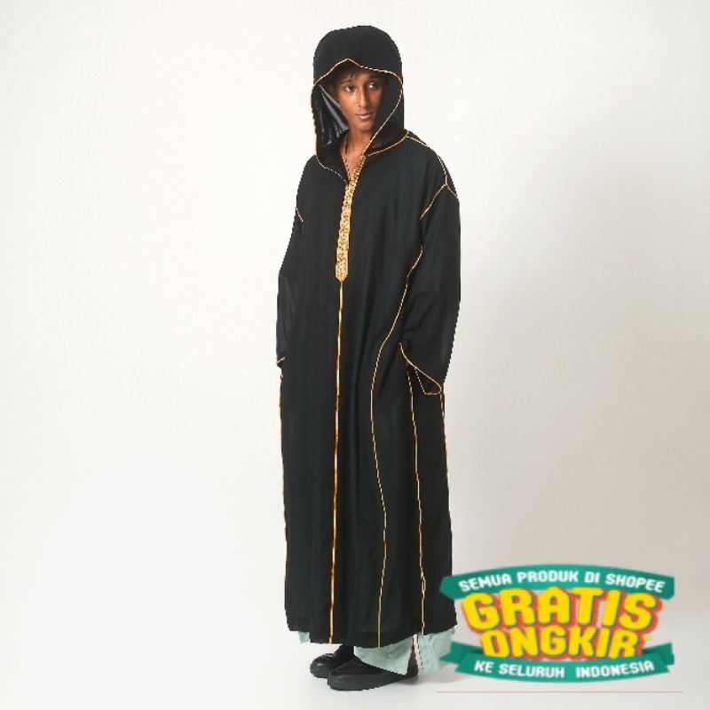 Baju Umroh Gamis Hoodie Djellaba Maroko Jalabah Jubah Kapucong Maroko Pria Terawang Emas/ Mewah