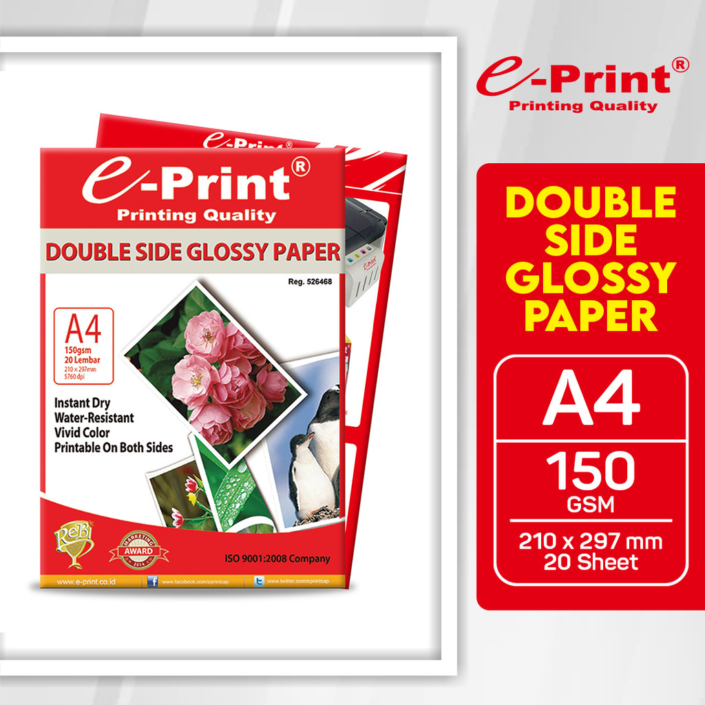 

Kertas Foto Double Side Glossy Photo Paper A4 150gsm 20lembar e-Print