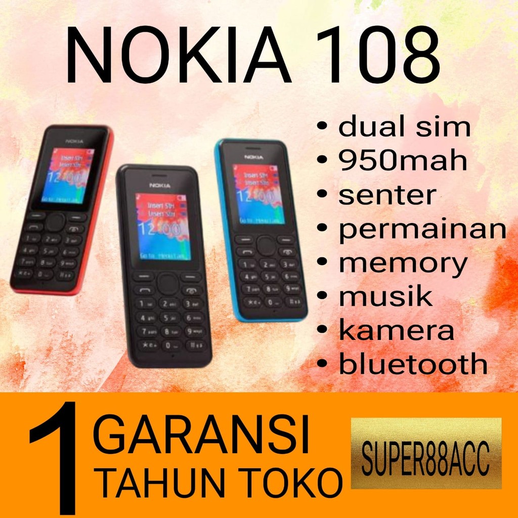 HP NOKIA 108 (BARU) HITAM [GARANSI 1 TAHUN] Kamera, Musik, Memori Bluetooth Radio - Dual SIM - MURAH