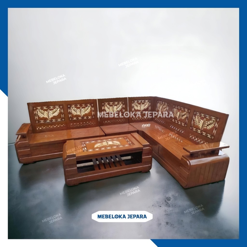 Set kursi ruang tamu sudut jati jepara domini. Meja tamu sudut jati ukiran