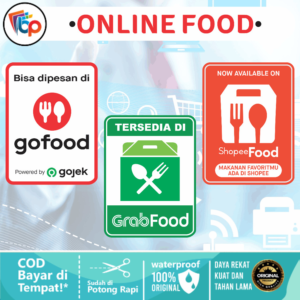 

Stiker Online Food - Go Food - Grab Food - Shopee Food Portrait Glossy + Cut