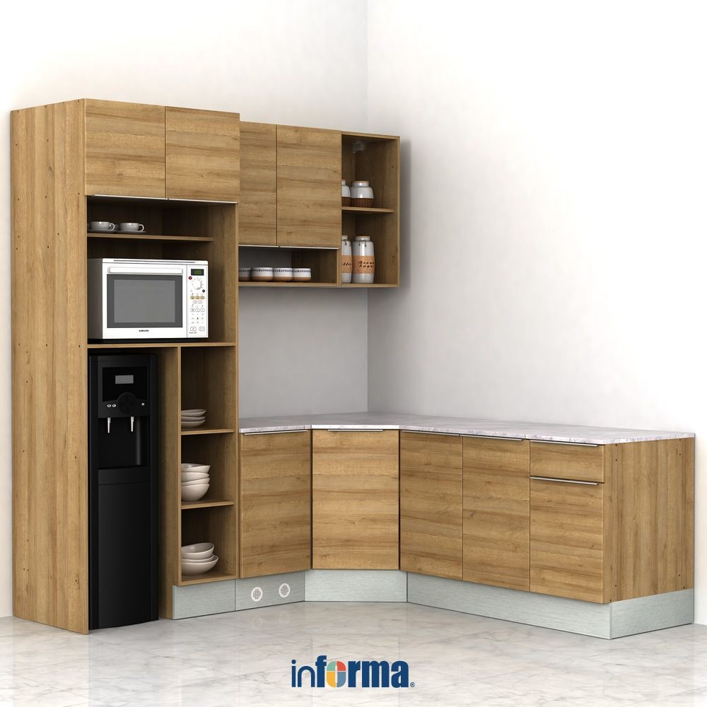 Informa Prescoot Kitchen Set Sudut L No Wall - Cokelat Oak Lemari Kabinet Dapur Serbaguna Kitchen St