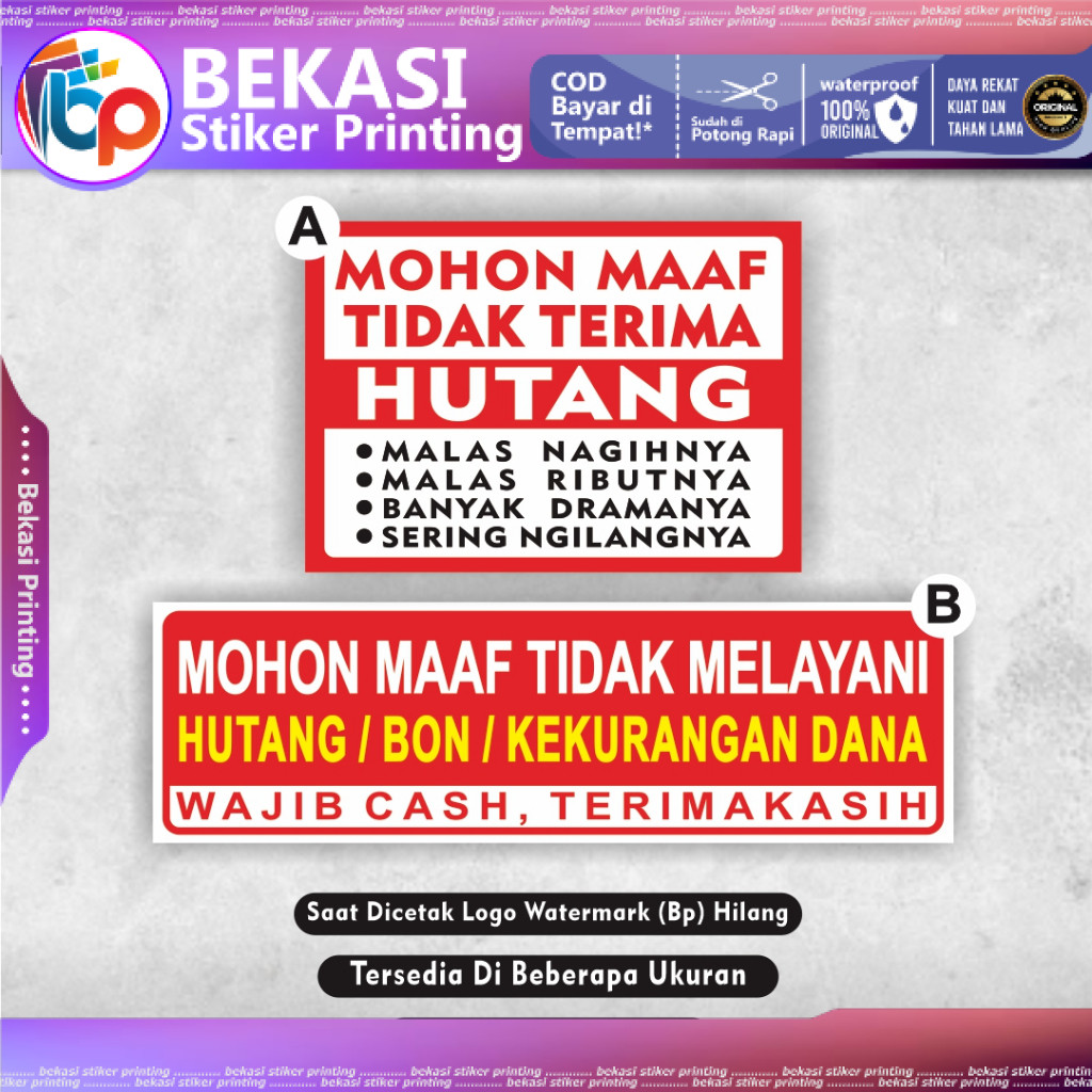 

Stiker Dilarang Hutang Stiker Tidak Melayani Hutang Stiker Nunggak Dilarang Nunggak Dilarang Kasbon