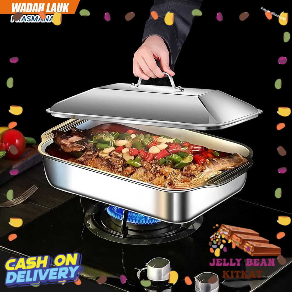 Panci Stainless Set Tutup Wadah Saji Lauk Tempat Prasmanan / Panci Ikan Stainless Food Grade C1236