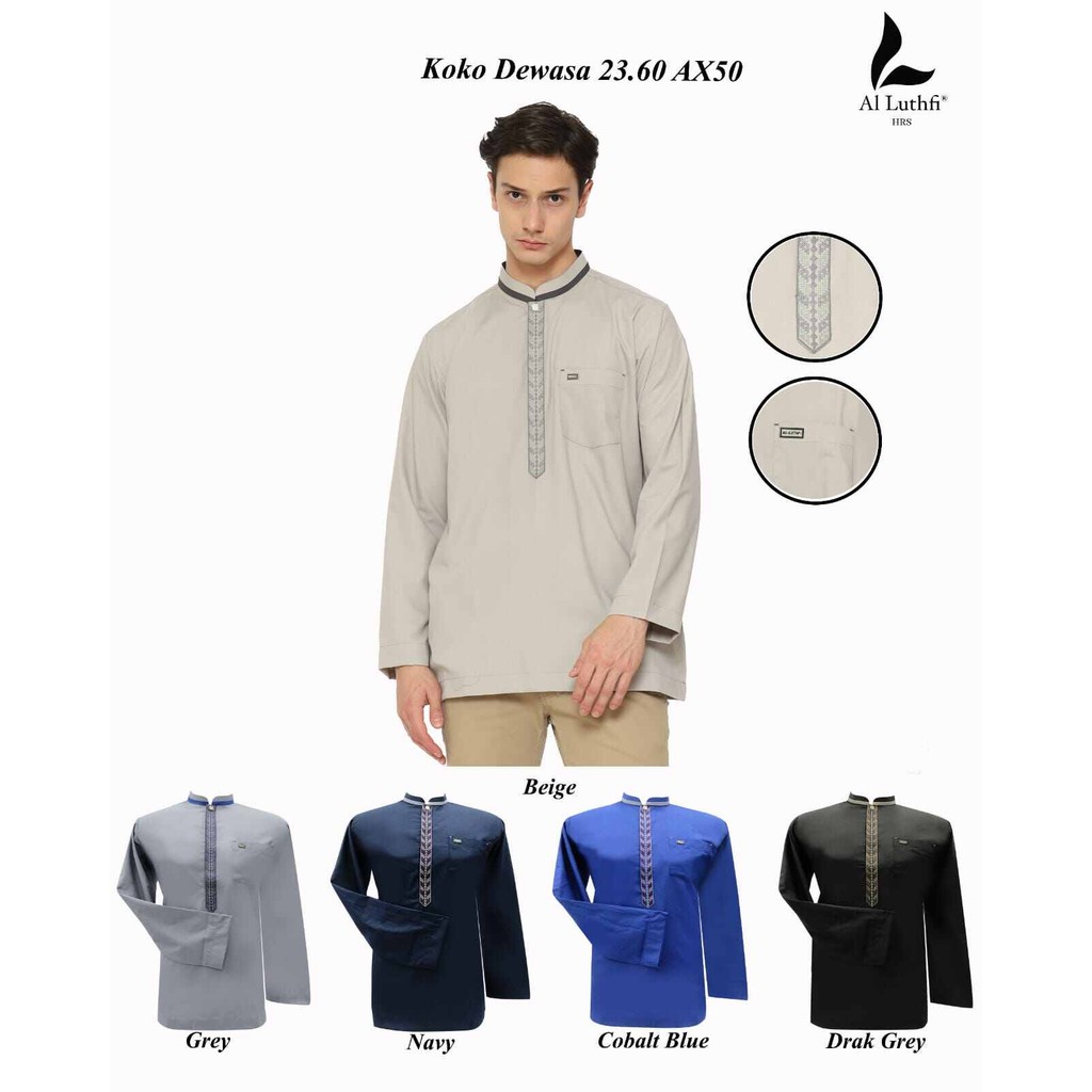 Baju Koko Al Luthfi,Koko Al Luthfi terbaru,Koko Pria dewasa,Koko putih bw Al Luthfi bahan full katun
