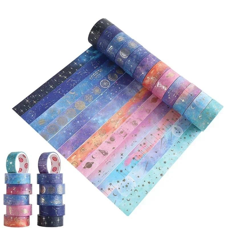 

12 Rolls Galaxy Washi Tape, Gold Foil Constellation Washi Masking Tape, Moon, Stars, Celestial, DIY Decorative Paper Tape
