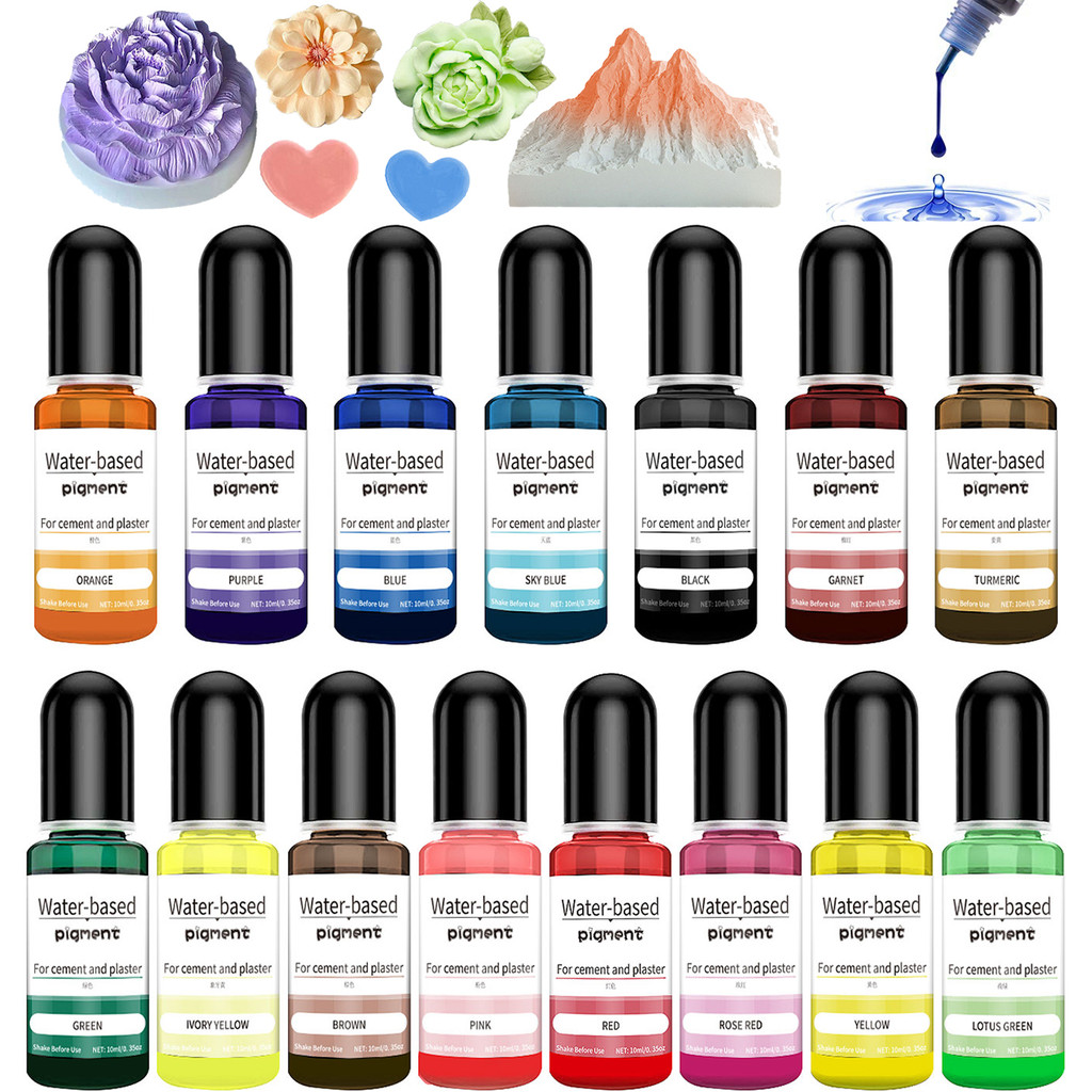 

15 Colors 10ml Water-Based Resin Pigment For Gypsum And Concentrate Concrete Jewelry Making Coloring Home Decoration Accessories