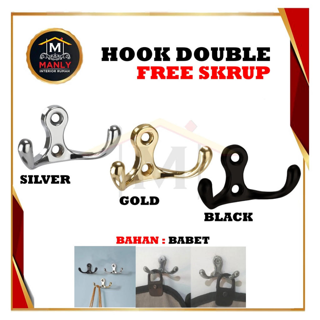 Kapstok Gantungan Baju Cantolan Baju Capstok 2 Hook Gold, Silver, Black Hook Double