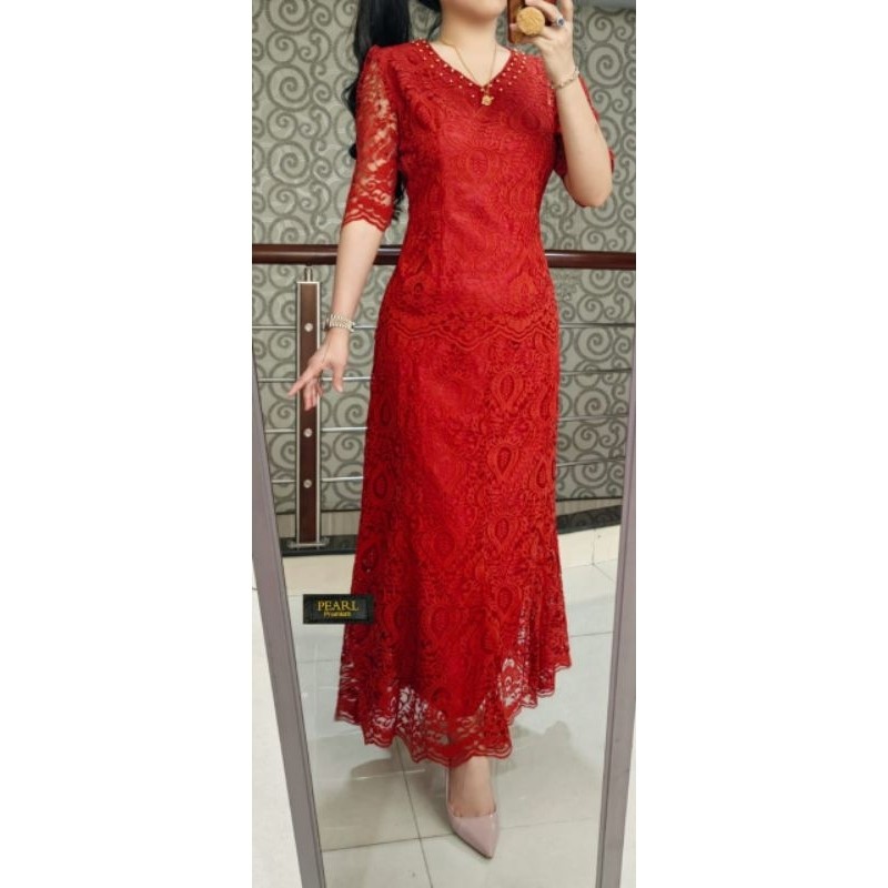 jk45 Set Rok renda pearl mewah  setelan rok  brokat wanita panjang