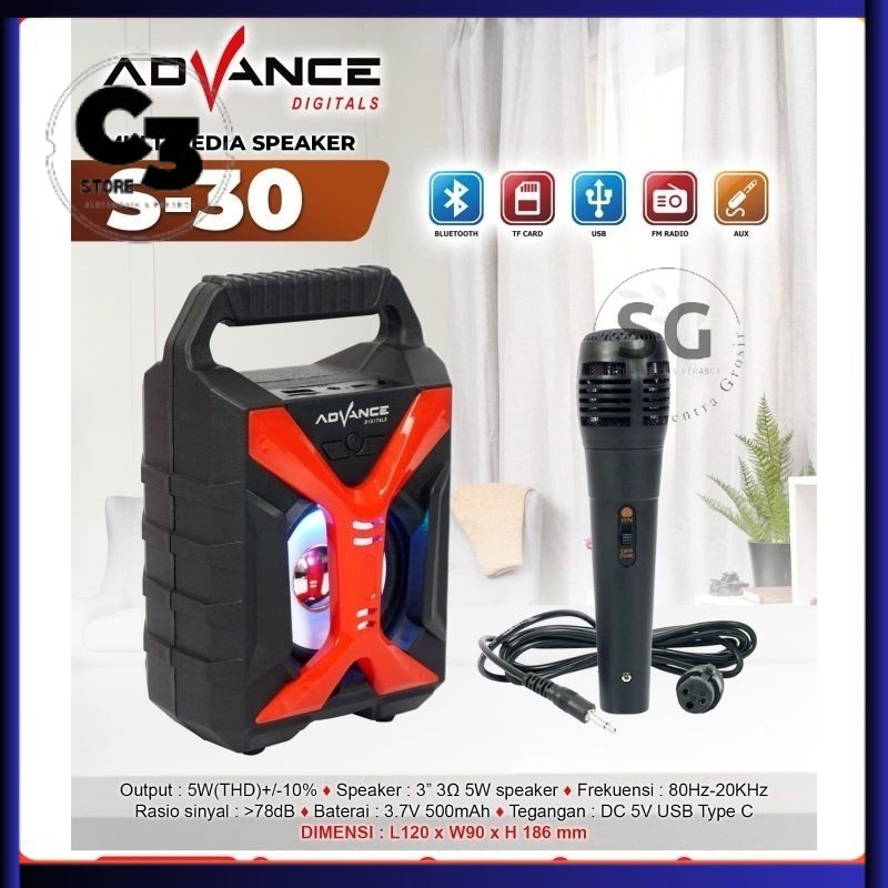 ADVANCE SPEAKER BLUETOOTH S30 FREE MIC KARAOKE / Speaker WIRELESS /SALON AKTIF PORTABLE SPEAKER