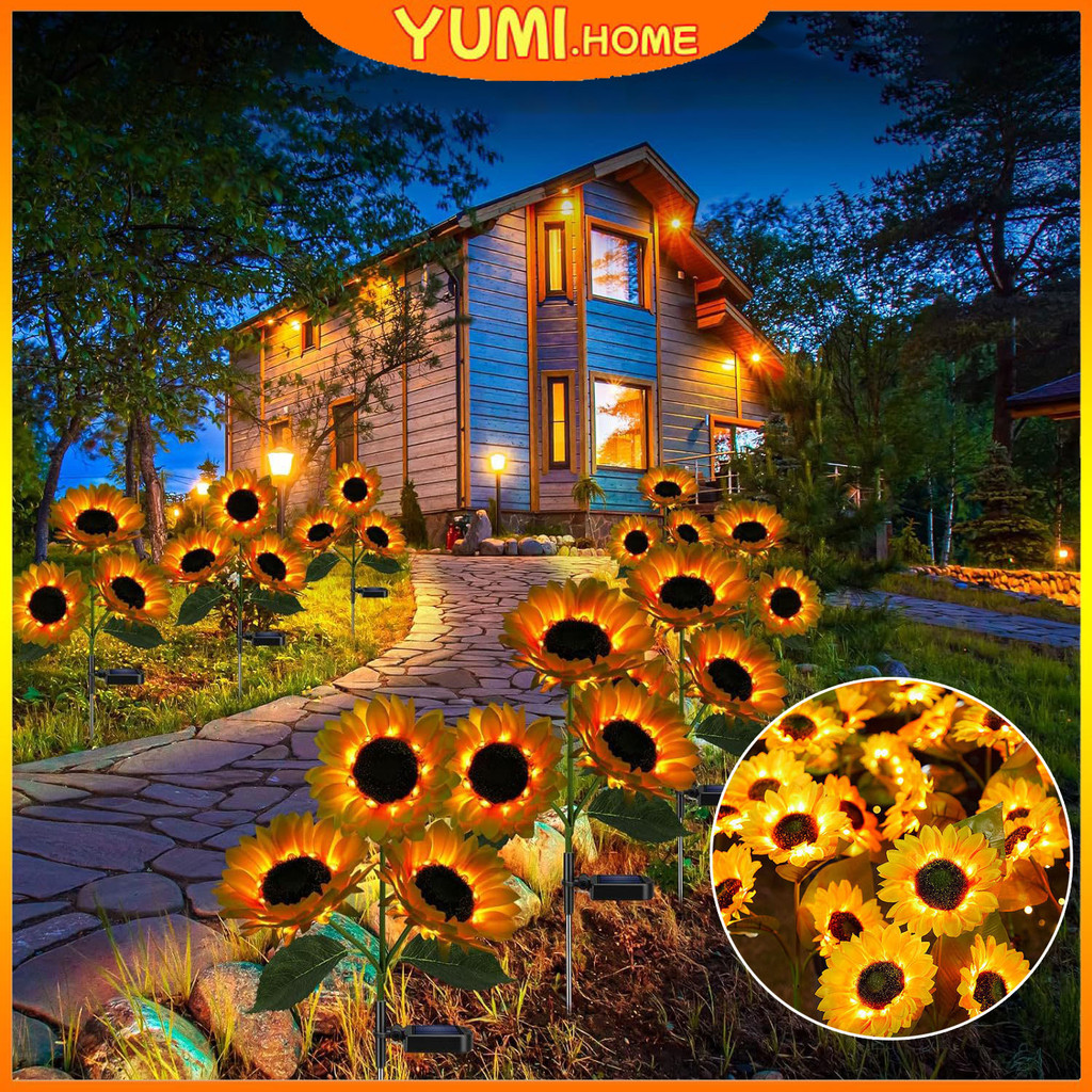 Lampu Led Surya TenagaSurya Lampu Bunga Matahari Luar Ruangan Lampu Hias Taman Tahan Air Lampu Bunga