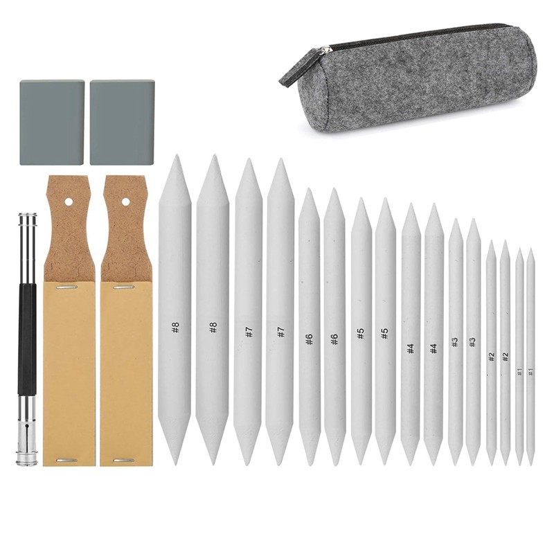 

22 PCS Sketch Drawing Tools, 16 Blending Stumps Set With 2 Sandpaper Pencil Sharpeners, 1 Pencil Extension Tool