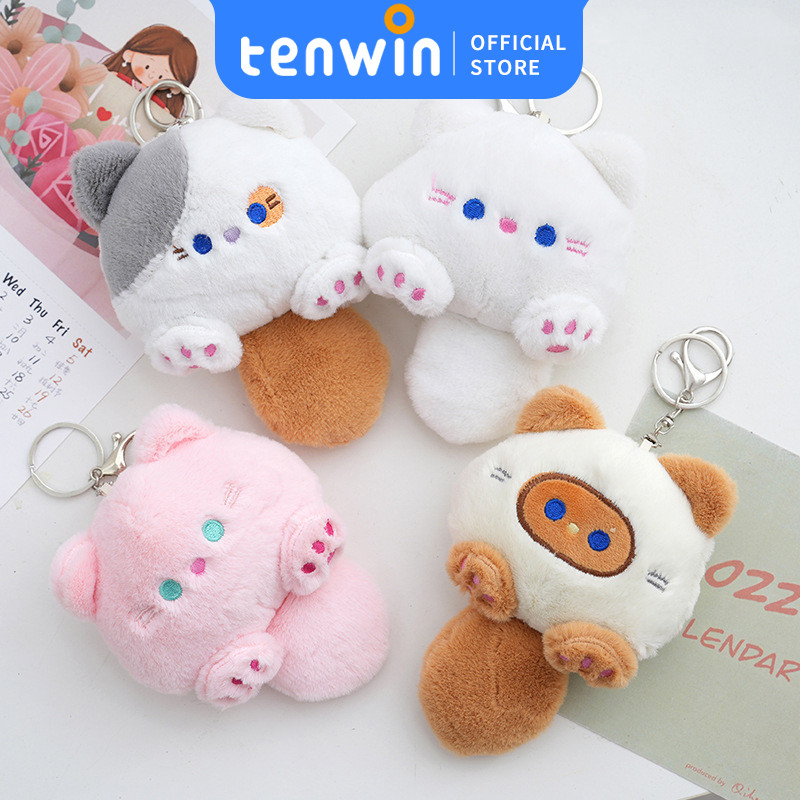 Gantungan Kunci Boneka Kucing Fluffy Bunyi Lucu Gantungan kunci kucing berekor besar