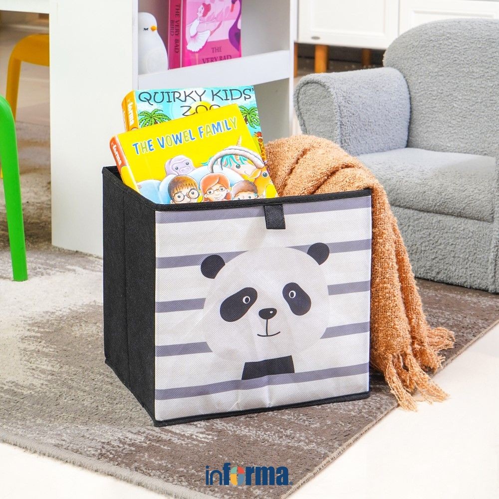 Informa 29x23x29 cm Kotak Penyimpanan Lipat Motif Panda - Hitam Kotak Serbaguna Wadah Simpan Storage
