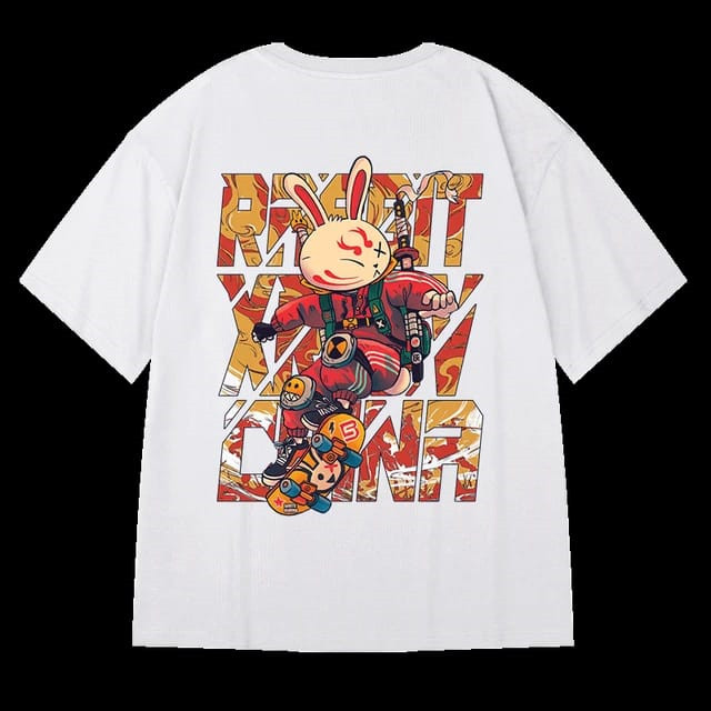 T-Shirt Kaos Baju skena cowok RABBIT CHINA Pria dan Wanita Atasan Baju Boxy fit Clothing