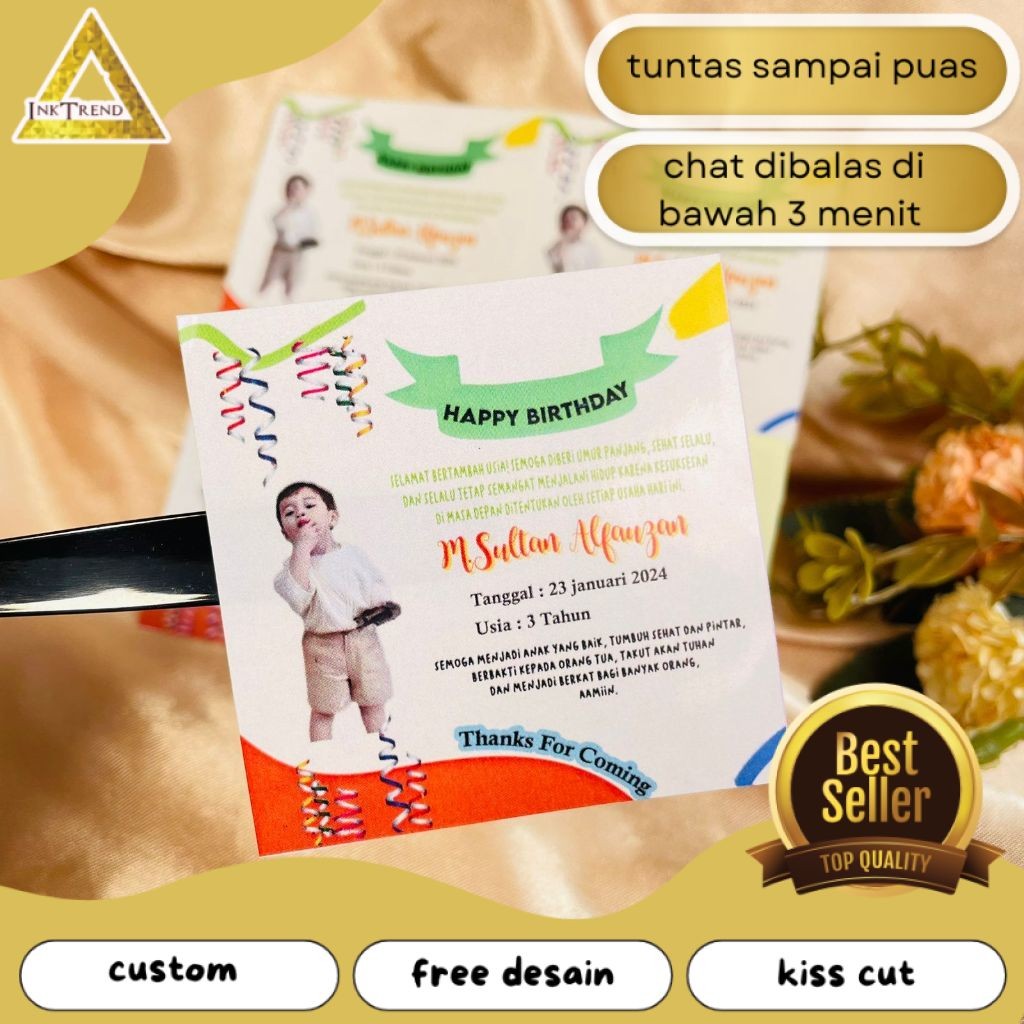 

INKA Print Stiker Ultah Anak Ulang Tahun Label Bentuk Kotak Sticker Ulang Taun Balita Uk.Kecil