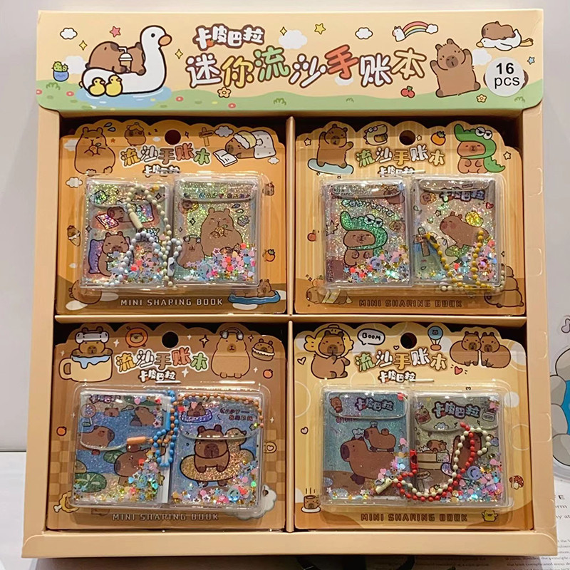 

4Set Capybara Quicksand Mini Notebook Set Cartoon Portable Hand Account Book School Stationery Children's day gifts