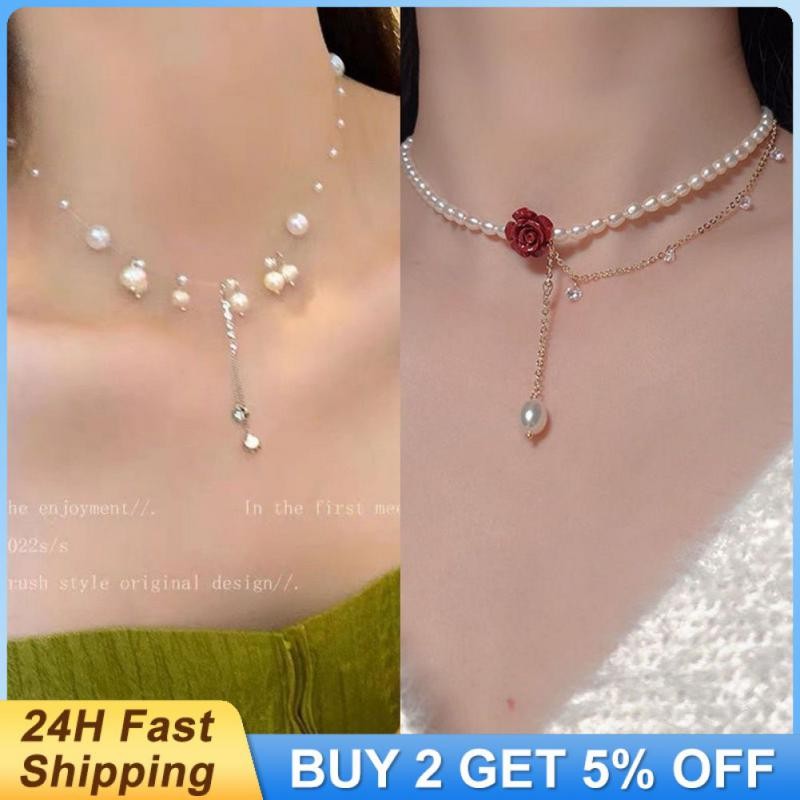 

Crystal Pendant Necklace Zircon Pearl Wings Heart Women Heart Luminescence Clavicle Chain Choker Fashion Y2K Egirl Jewelry Gifts