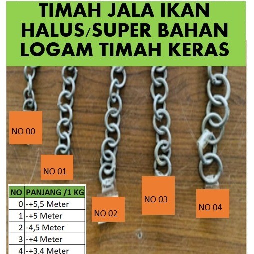 Rantai timah pemberat jala Lempar  kuat halus (SUPER) / kg  NO  00-004 lengkap