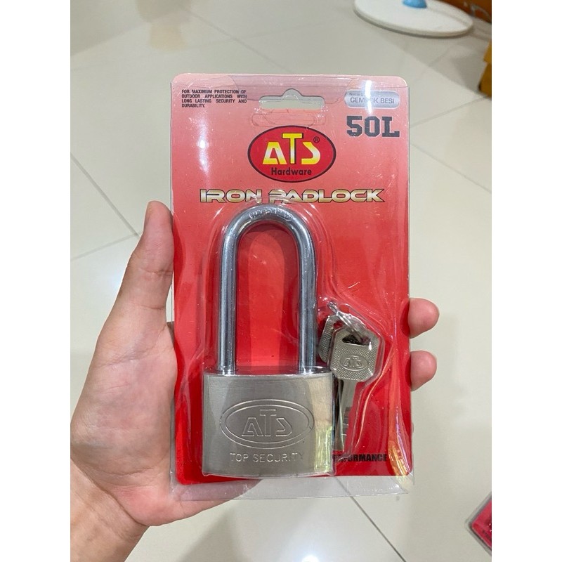 ATS Gembok 50 Panjang Leher Panjang 50mm Kunci Gembok Putih Pintu Pagar Rumah MERK ATS