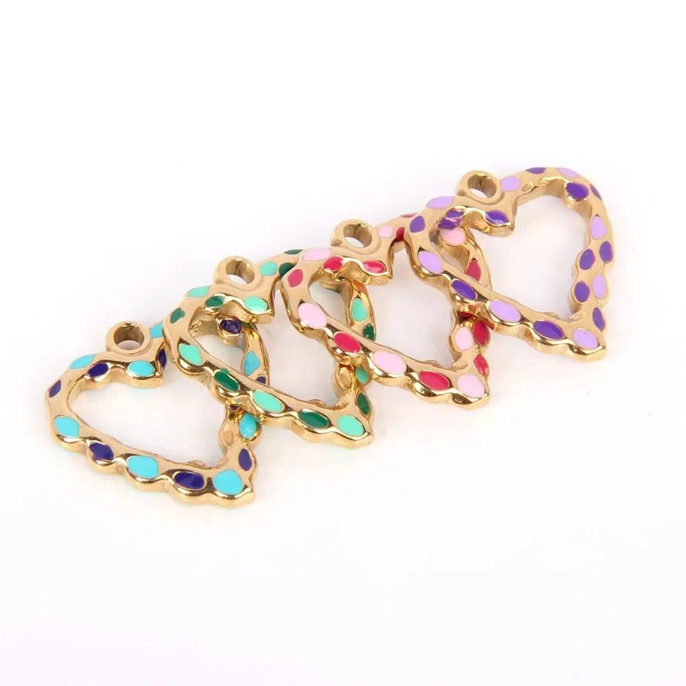 

XHN 5pcs Stainless Steel multicolour Drip oil Shape of Heart pentant for Necklace Charms DIY Jewelry Making Findings