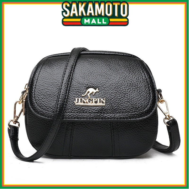 TAS SELEMPANG WANITA 3 RESLETING JINGPIN KULIT HITAM AZADA TA520B5 PREMIUM KOREA SLING BAG KECIL KEK