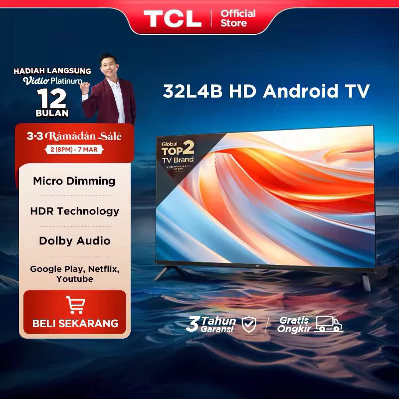TV TCL 32 Inch Smart Android TV - HD - Smart TV - Dolby Audio - Wifi/HDMI/USB (Model: 32L4B) Google 