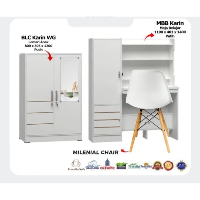 Paket Meja Belajar Anak Olympic Gstar MBB KARIN + Lemari Pakaian Anak 2 pintu Olympic Gstar BLC KARI