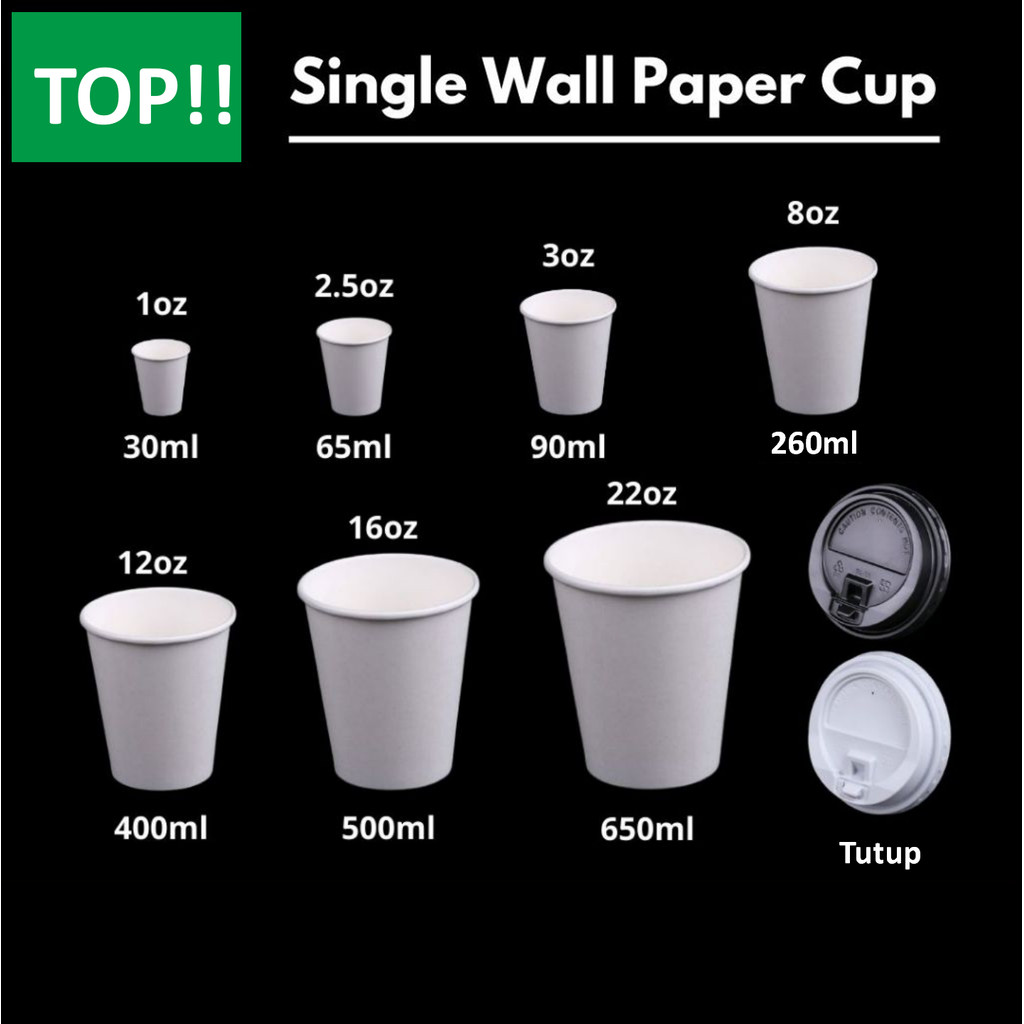 [50pcs]Paper cup Tebal Single Wall  8oz 12oz 16oz 22oz + Tutup /Gelas Kertas Kopi 8oz 12oz 16oz 22oz