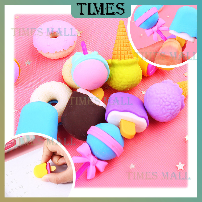 

Penghapus Pensil Lolipop 4 Pcs/Eraser Bentuk Makanan Donut Ice Cream/Penghapus Lucu Bentuk Es Krim Isi 4 Pcs