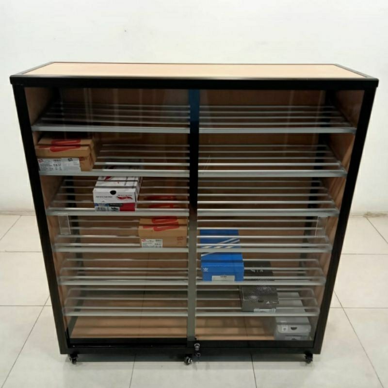 85 130X40X135 B LEMARI RAK SEPATU 7 SUSUN ALUMINIUM TEBAL COKLAT DARK BROWN SLIDING PINTU GESER